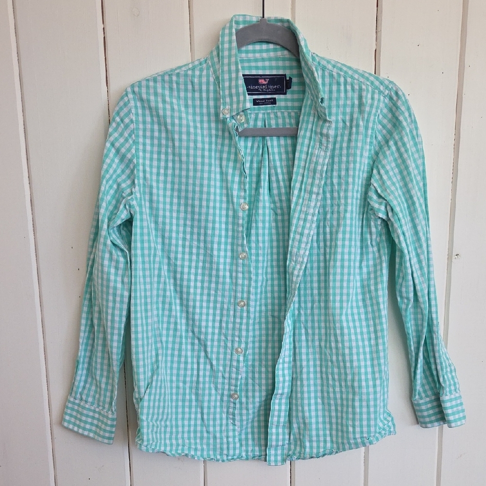 Vineyard Vines Aqua Gingham Button Down Shirt